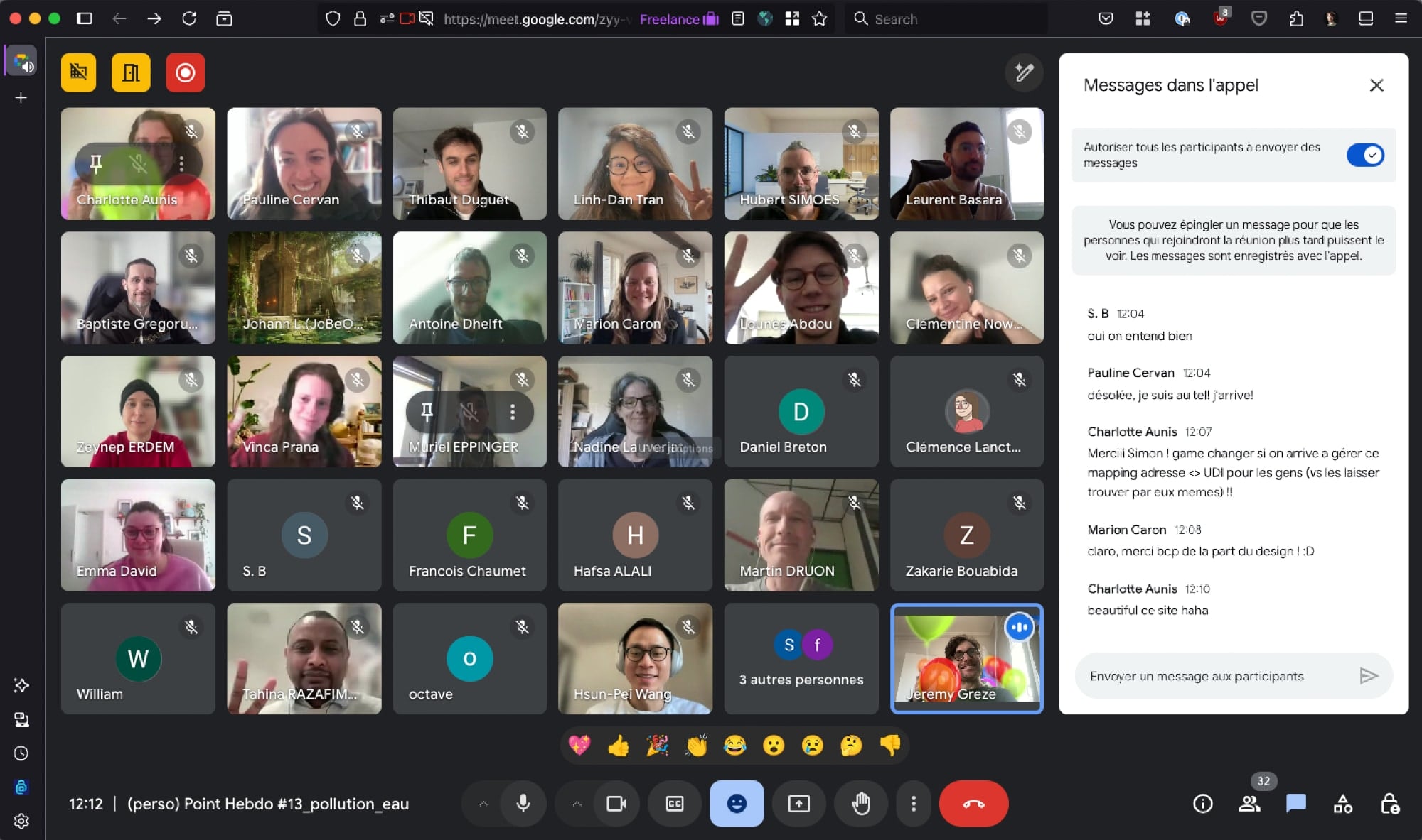 Capture d'écran d'un Google Meet avec les bénévoles du projet